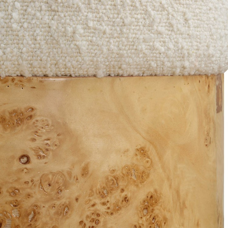 Uttermost Swirls Ivory Boucle with Burl Wood Round Ottoman