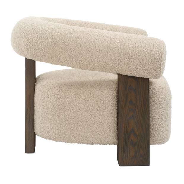 Uttermost Lennox Barrel Shearling Cushion Accent Chair With Dark Walnut Wood