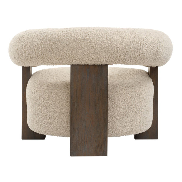 Uttermost Lennox Barrel Shearling Cushion Accent Chair With Dark Walnut Wood