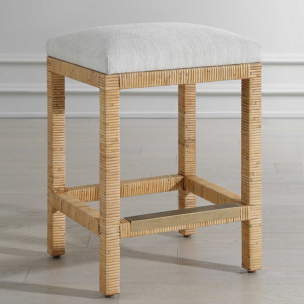 Uttermost Muriel Off White Cushioned Seat Rattan Counter Stool
