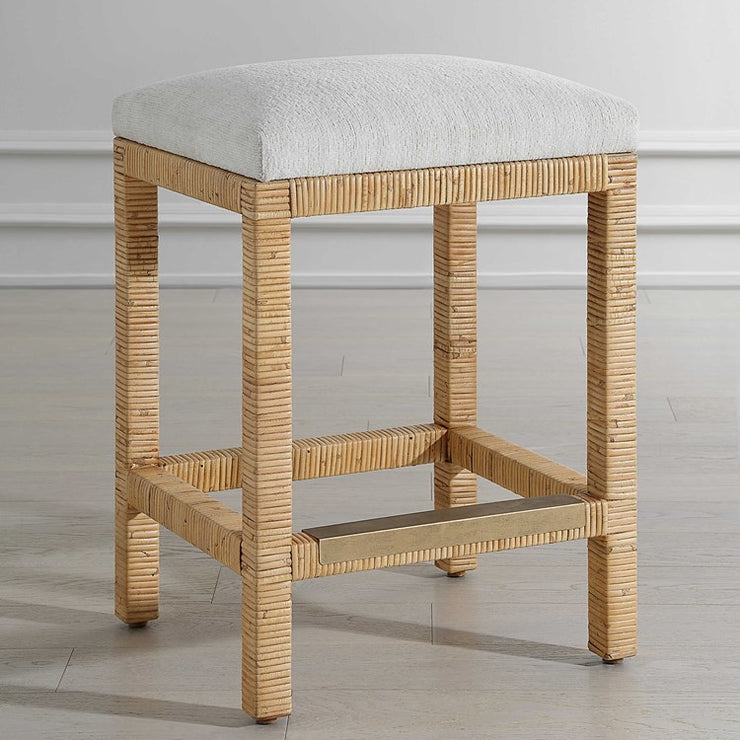 Uttermost Muriel Off White Cushioned Seat Rattan Counter Stool