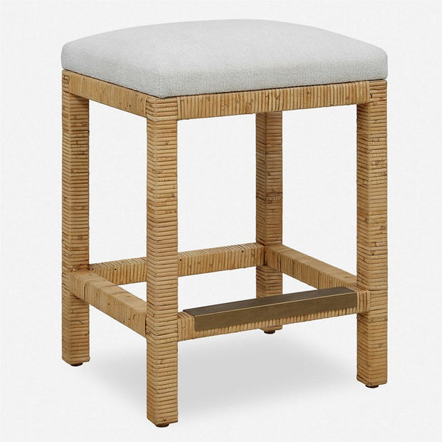 Uttermost Muriel Off White Cushioned Seat Rattan Counter Stool