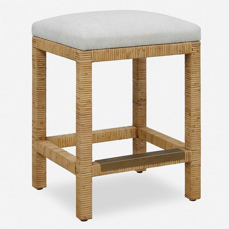 Uttermost Muriel Off White Cushioned Seat Rattan Counter Stool