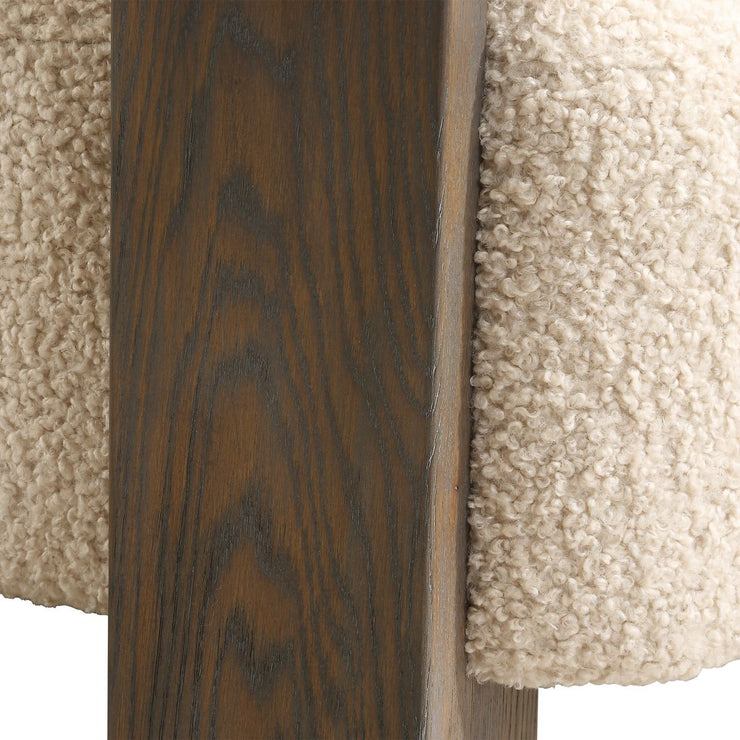 Uttermost Lennox Barrel Shearling Cushion Accent Chair With Dark Walnut Wood
