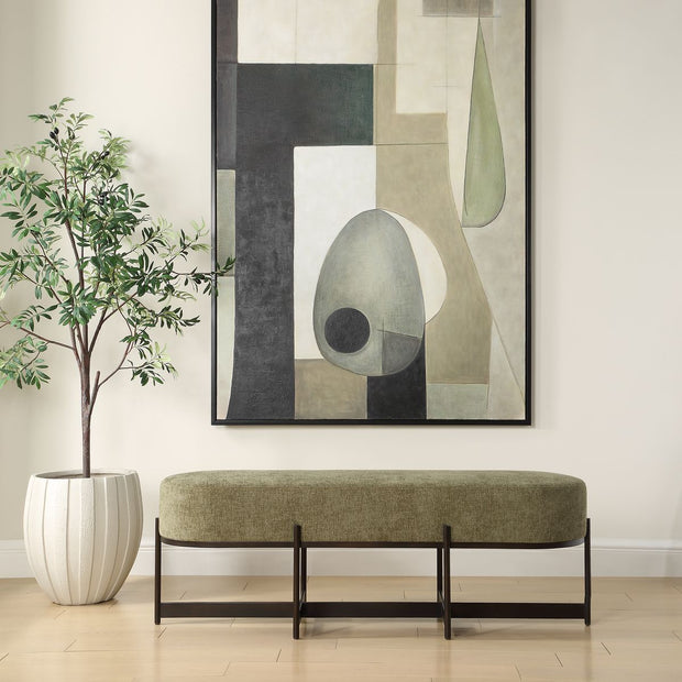 Uttermost Merino Moss Green Upholstered Bench With Bronze Iron Frame