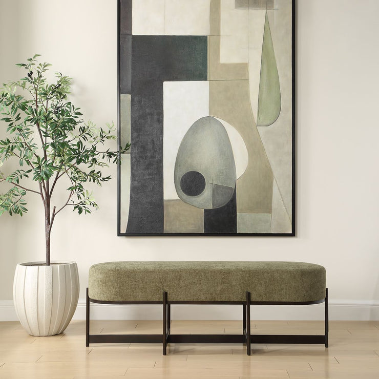 Uttermost Merino Moss Green Upholstered Bench With Bronze Iron Frame