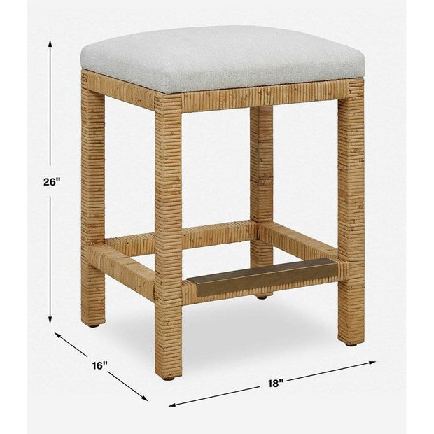 Uttermost Muriel Off White Cushioned Seat Rattan Counter Stool