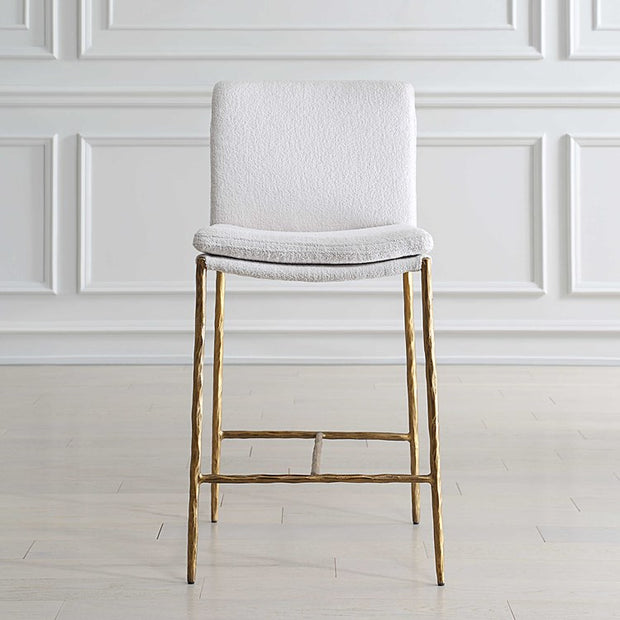 Uttermost Ascend White Boucle Cushioned Seat with Aged Gold Iron Counter Stool