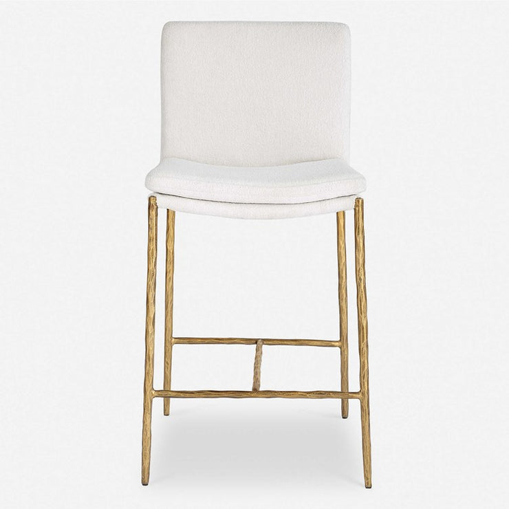Uttermost Ascend White Boucle Cushioned Seat with Aged Gold Iron Counter Stool
