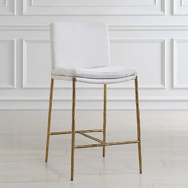 Uttermost Ascend White Boucle Cushioned Seat with Aged Gold Iron Counter Stool