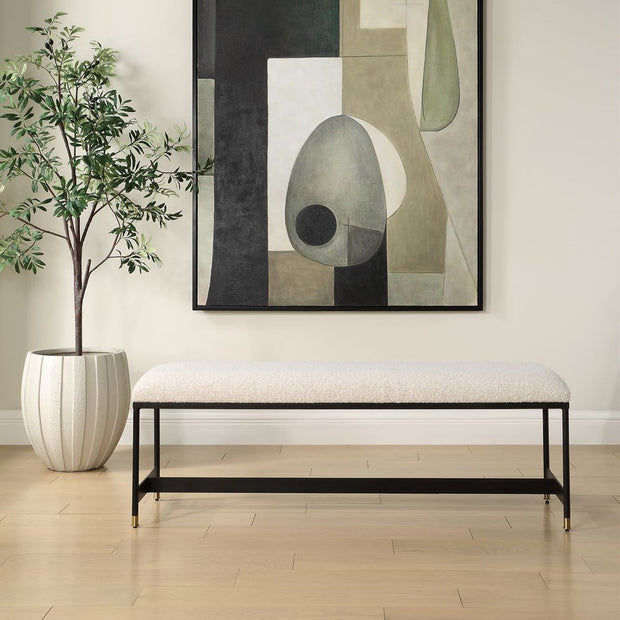 Uttermost Halston Off-White Upholstered Bench With Matte Black Iron Frame