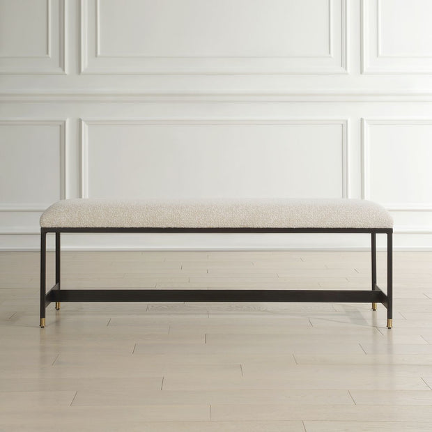 Uttermost Halston Off-White Upholstered Bench With Matte Black Iron Frame
