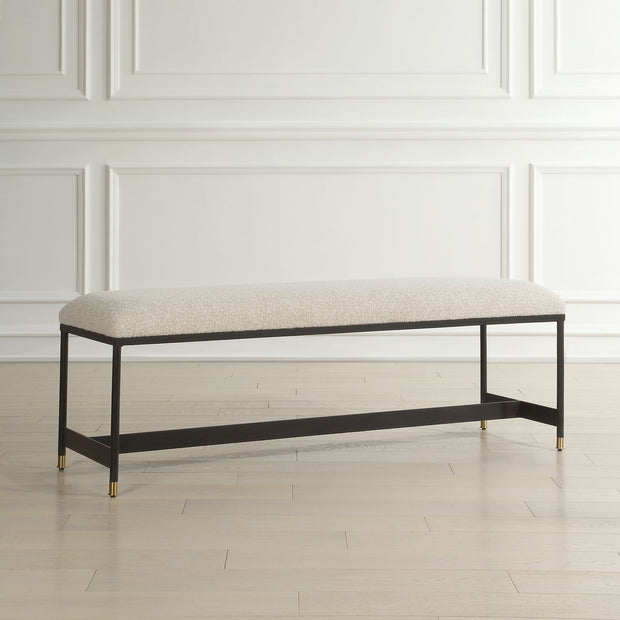 Uttermost Halston Off-White Upholstered Bench With Matte Black Iron Frame