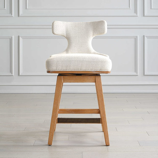 Uttermost Klismos White Textured Cushioned Swivel Seat Counter Stool
