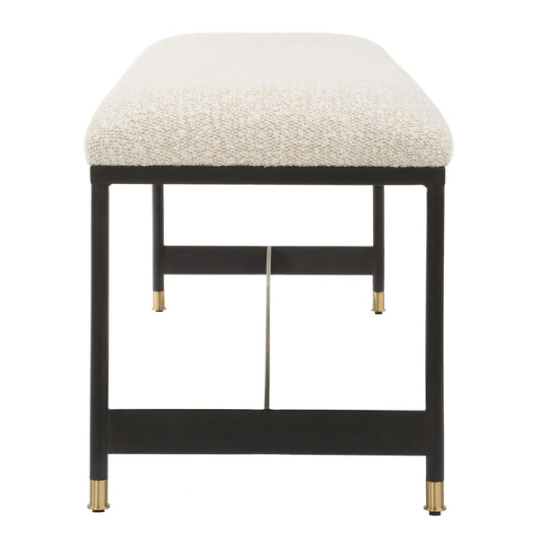 Uttermost Halston Off-White Upholstered Bench With Matte Black Iron Frame