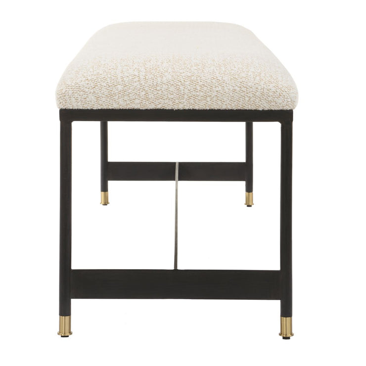 Uttermost Halston Off-White Upholstered Bench With Matte Black Iron Frame