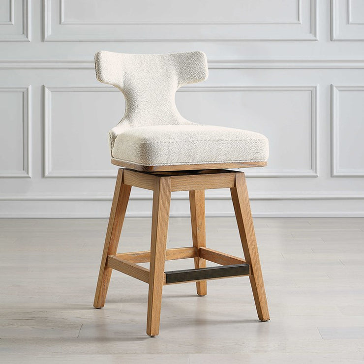 Uttermost Klismos White Textured Cushioned Swivel Seat Counter Stool