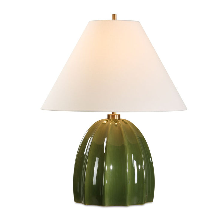 Uttermost Renna Rich Moss Green Glazed Base Table Lamp With White Linen Shade