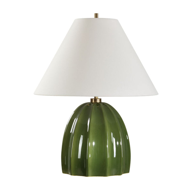 Uttermost Renna Rich Moss Green Glazed Base Table Lamp With White Linen Shade