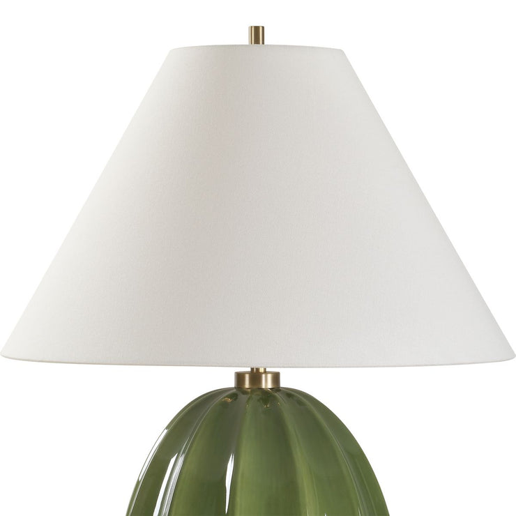 Uttermost Renna Rich Moss Green Glazed Base Table Lamp With White Linen Shade