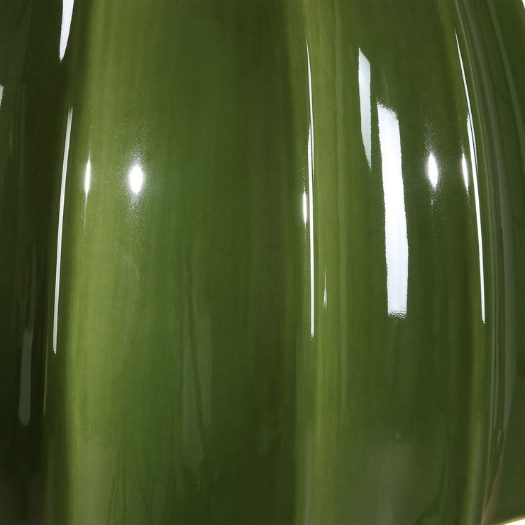 Uttermost Renna Rich Moss Green Glazed Base Table Lamp With White Linen Shade