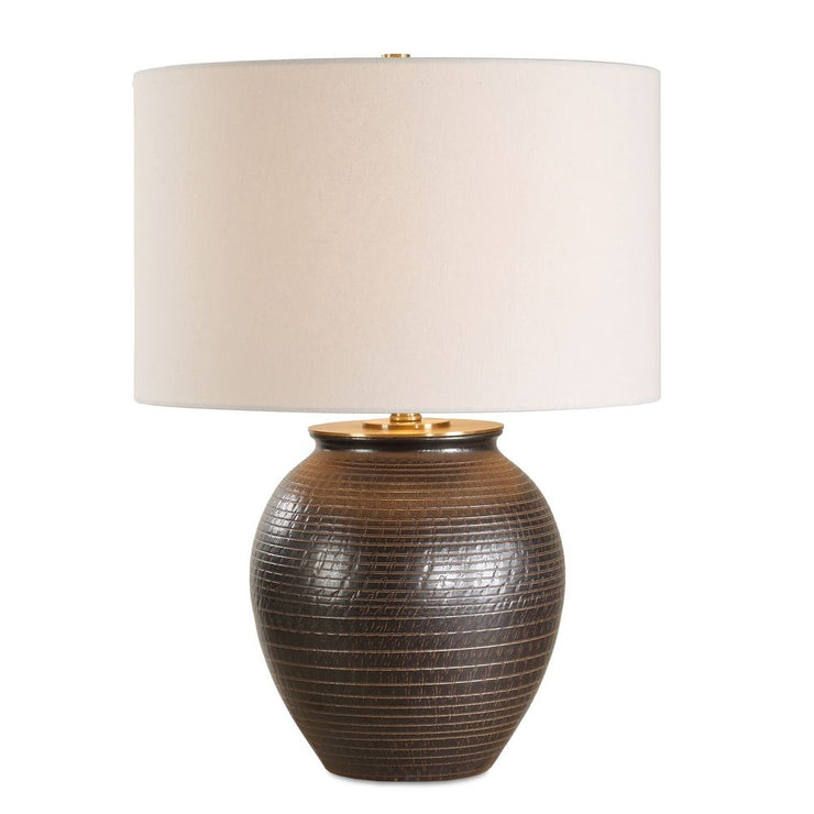 Uttermost Hawkins Dark Bronze Glazed Base Table Lamp With White Linen Shade