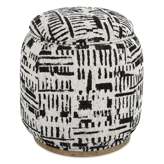 Uttermost Dialogue Black And Off White Round Ottoman