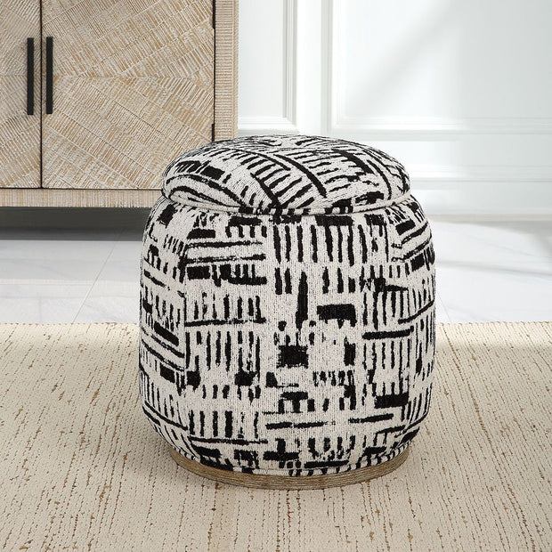 Uttermost Dialogue Black And Off White Round Ottoman