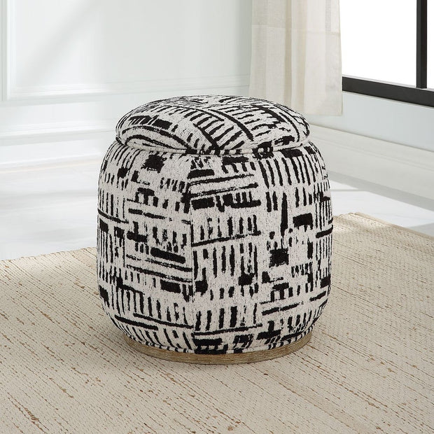 Uttermost Dialogue Black And Off White Round Ottoman