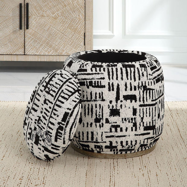 Uttermost Dialogue Black And Off White Round Ottoman