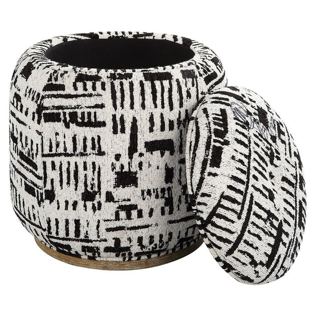 Uttermost Dialogue Black And Off White Round Ottoman