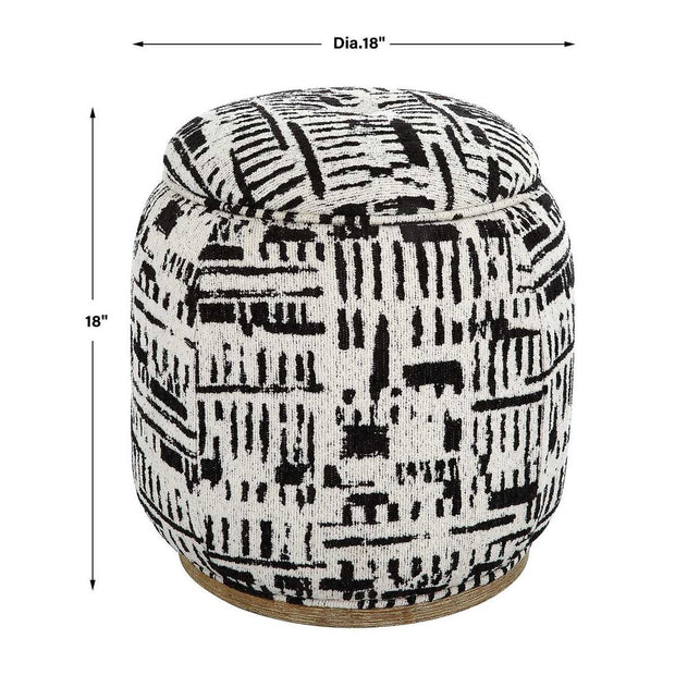 Uttermost Dialogue Black And Off White Round Ottoman