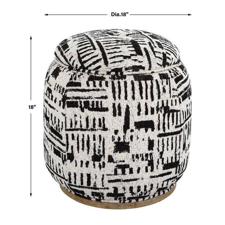 Uttermost Dialogue Black And Off White Round Ottoman