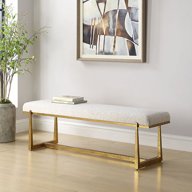 Uttermost Midas Bench With Textured Antique Gold Finish