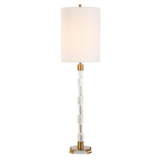 Uttermost York Mid-Century Crystal Column Buffet Lamp With White Linen Shade
