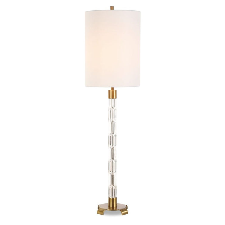 Uttermost York Mid-Century Crystal Column Buffet Lamp With White Linen Shade