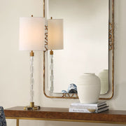 Uttermost York Mid-Century Crystal Column Buffet Lamp With White Linen Shade
