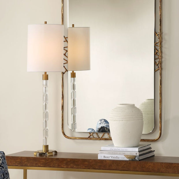 Uttermost York Mid-Century Crystal Column Buffet Lamp With White Linen Shade
