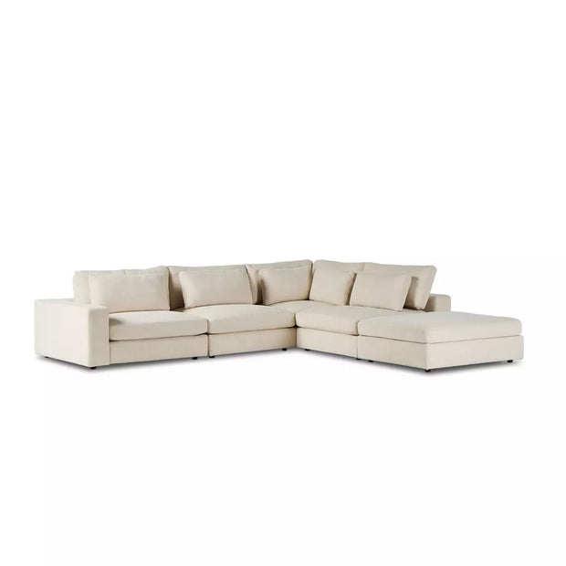 Four Hands Bloor 4 Piece Deep Seating Modular Left Arm Sectional With Ottoman  ~ Clairmont Sand Upholstered Woven Fabric
