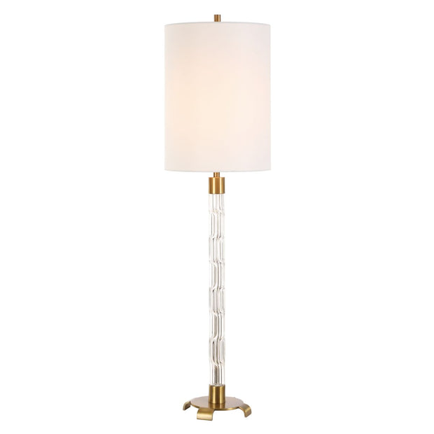 Uttermost York Mid-Century Crystal Column Buffet Lamp With White Linen Shade