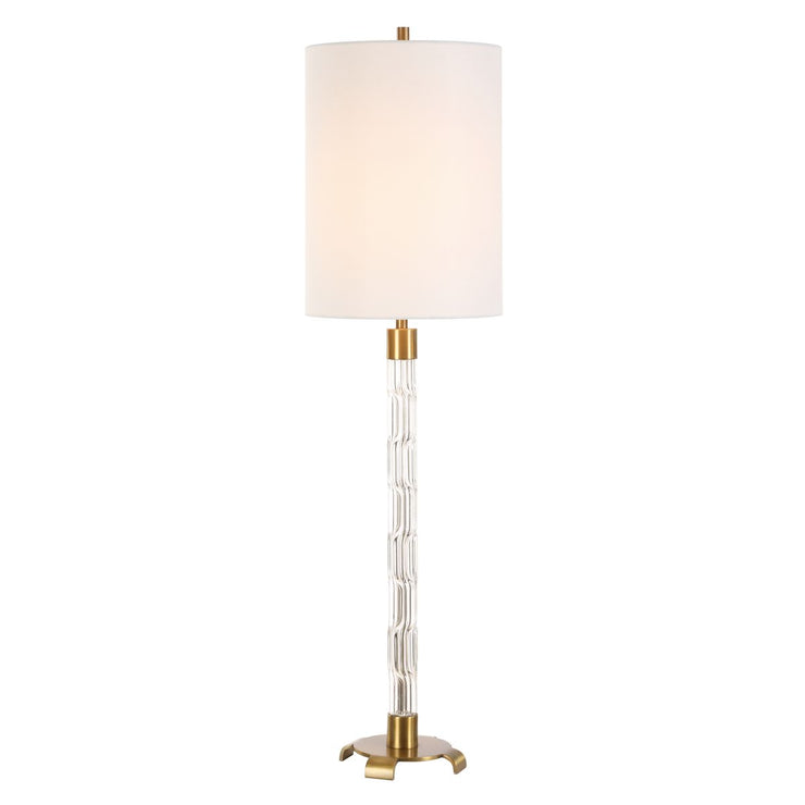 Uttermost York Mid-Century Crystal Column Buffet Lamp With White Linen Shade