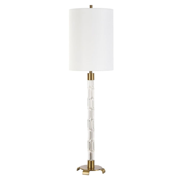 Uttermost York Mid-Century Crystal Column Buffet Lamp With White Linen Shade