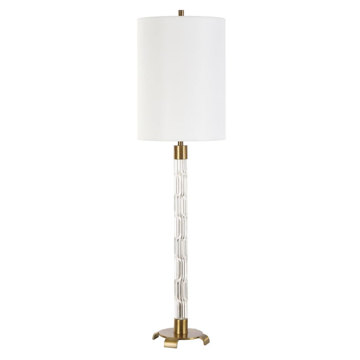 Uttermost York Mid-Century Crystal Column Buffet Lamp With White Linen Shade