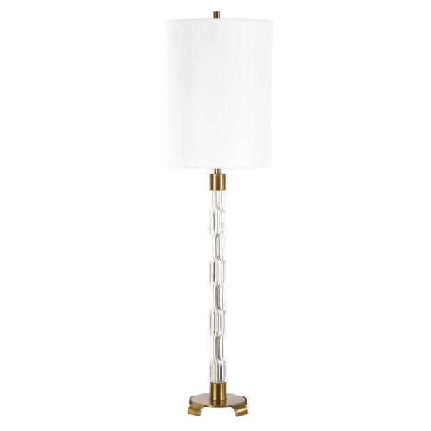 Uttermost York Mid-Century Crystal Column Buffet Lamp With White Linen Shade
