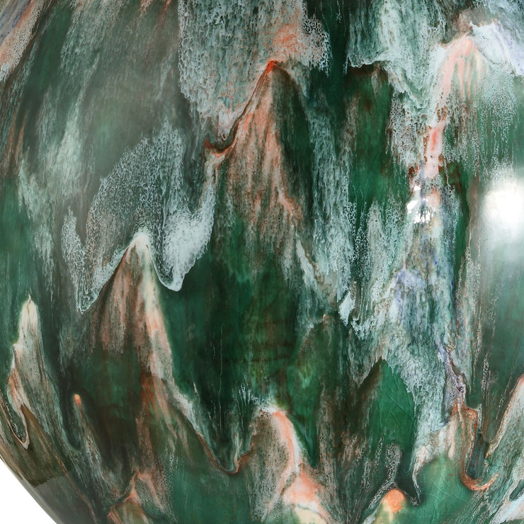 Uttermost Mihaela Ivory, Dark Green And Salmon Glazed Base Table Lamp With White Linen Shade