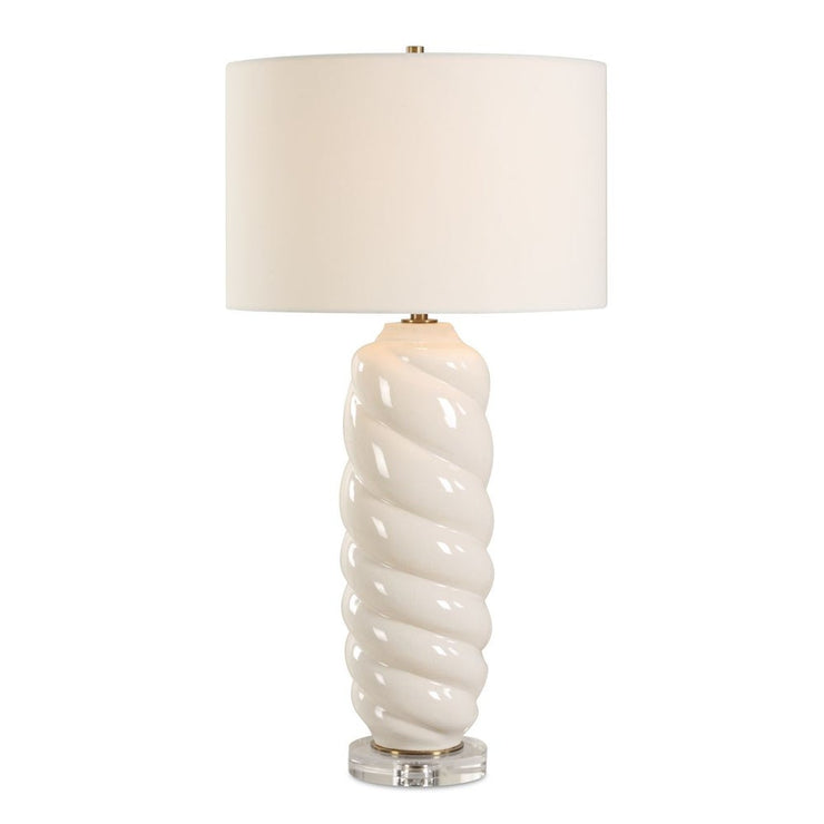 Uttermost Anneli White Ceramic Swirl Table Lamp With White Linen Shade