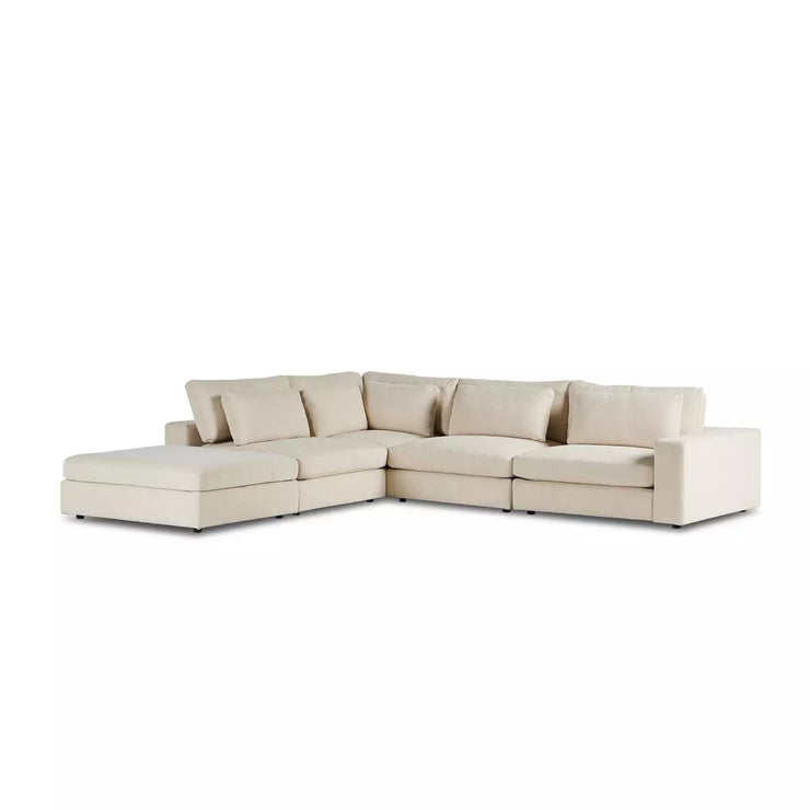 Four Hands Bloor 4 Piece Deep Seating Modular Right Arm Sectional With Ottoman  ~ Clairmont Sand Upholstered Woven Fabric