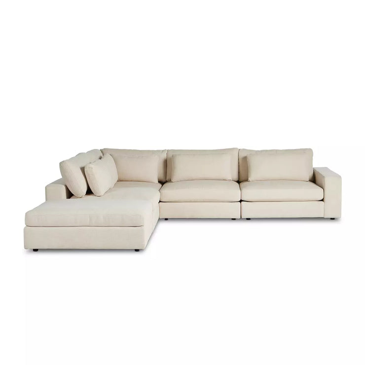 Four Hands Bloor 4 Piece Deep Seating Modular Right Arm Sectional With Ottoman  ~ Clairmont Sand Upholstered Woven Fabric