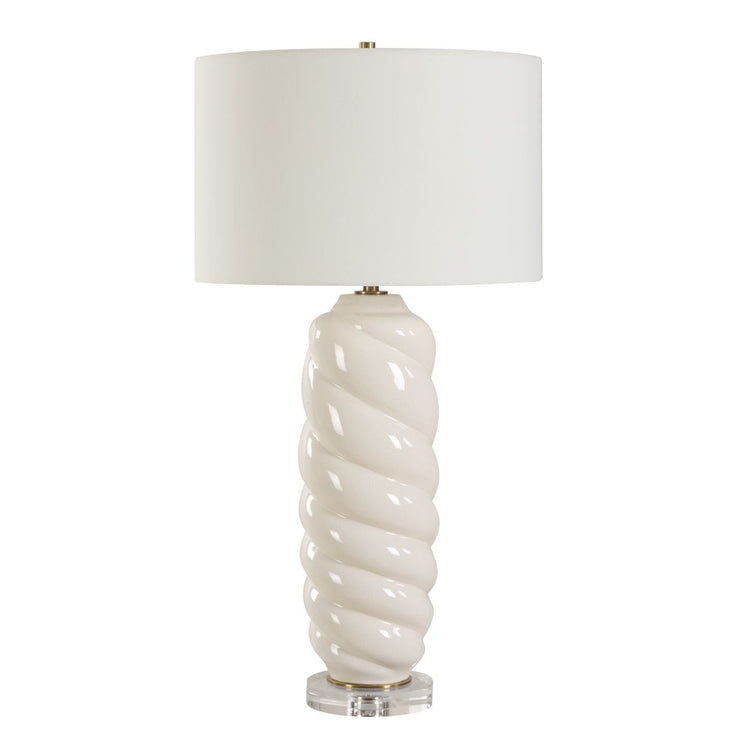 Uttermost Anneli White Ceramic Swirl Table Lamp With White Linen Shade