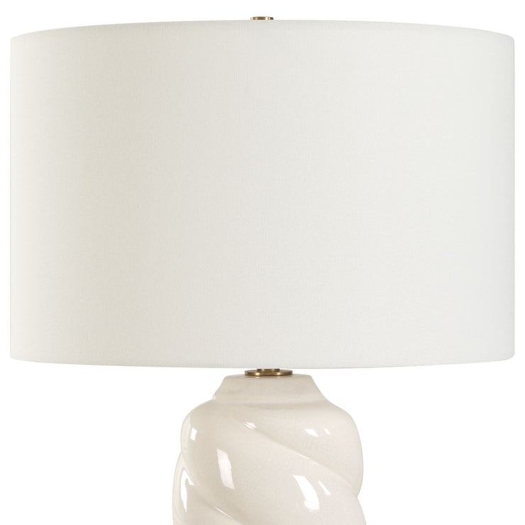 Uttermost Anneli White Ceramic Swirl Table Lamp With White Linen Shade